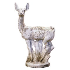 Mid Century Italian Weathered Carved Stone Deer Sculpture Garden Statuary