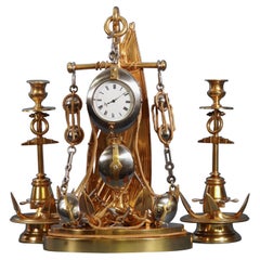 Rare 19th Century Nautically Themed Mantle Clock with Original Side Pieces.