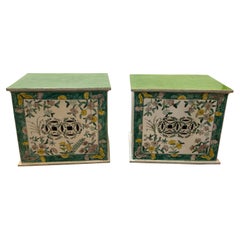 A Pair of Chinese Hand Painted Porcelain Rectangular Garden Seat Stands 