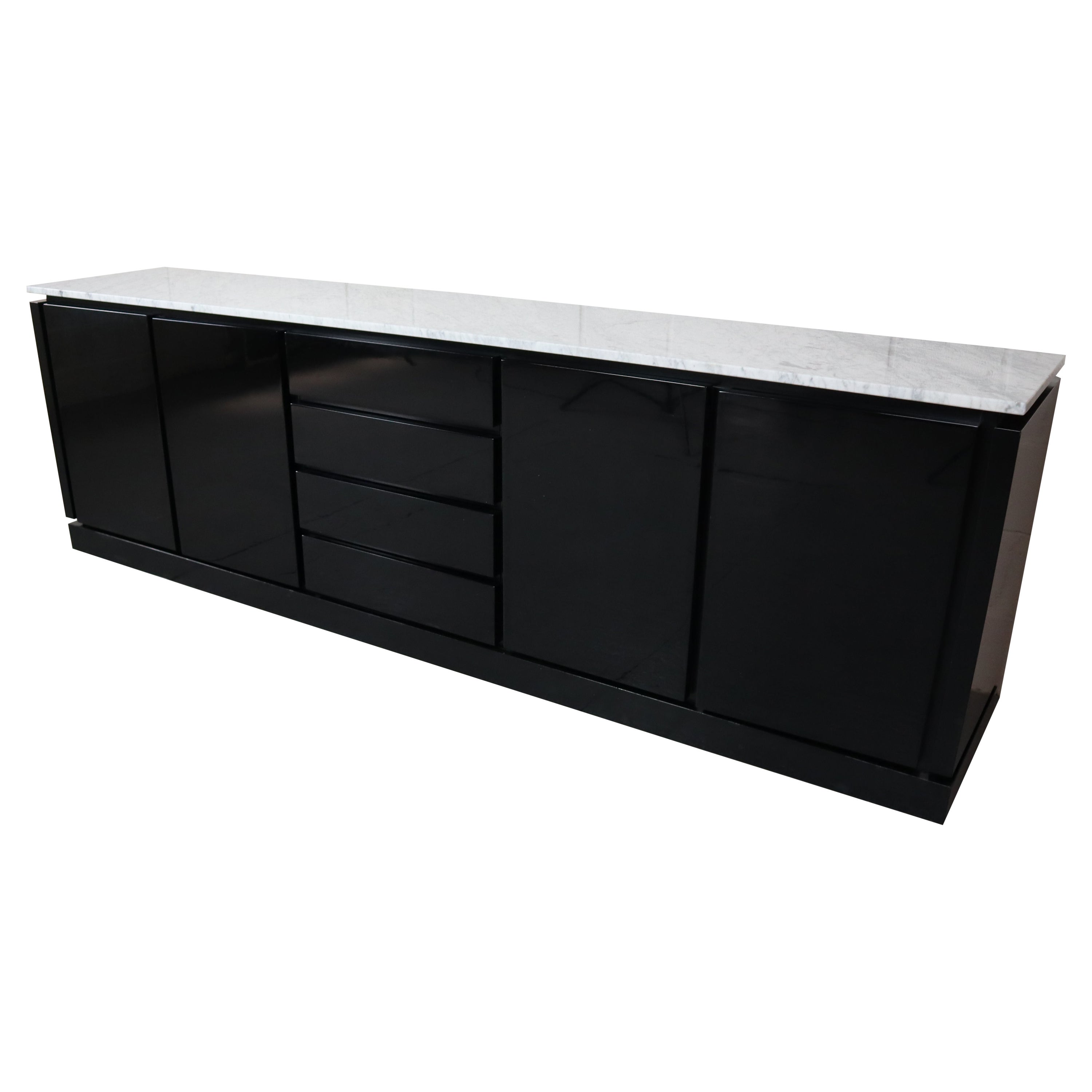 Italian Black lacquered sideboard with Carrara marble top, 1970's