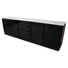 Vintage Italian Black lacquered sideboard with Carrara marble top, 1970's