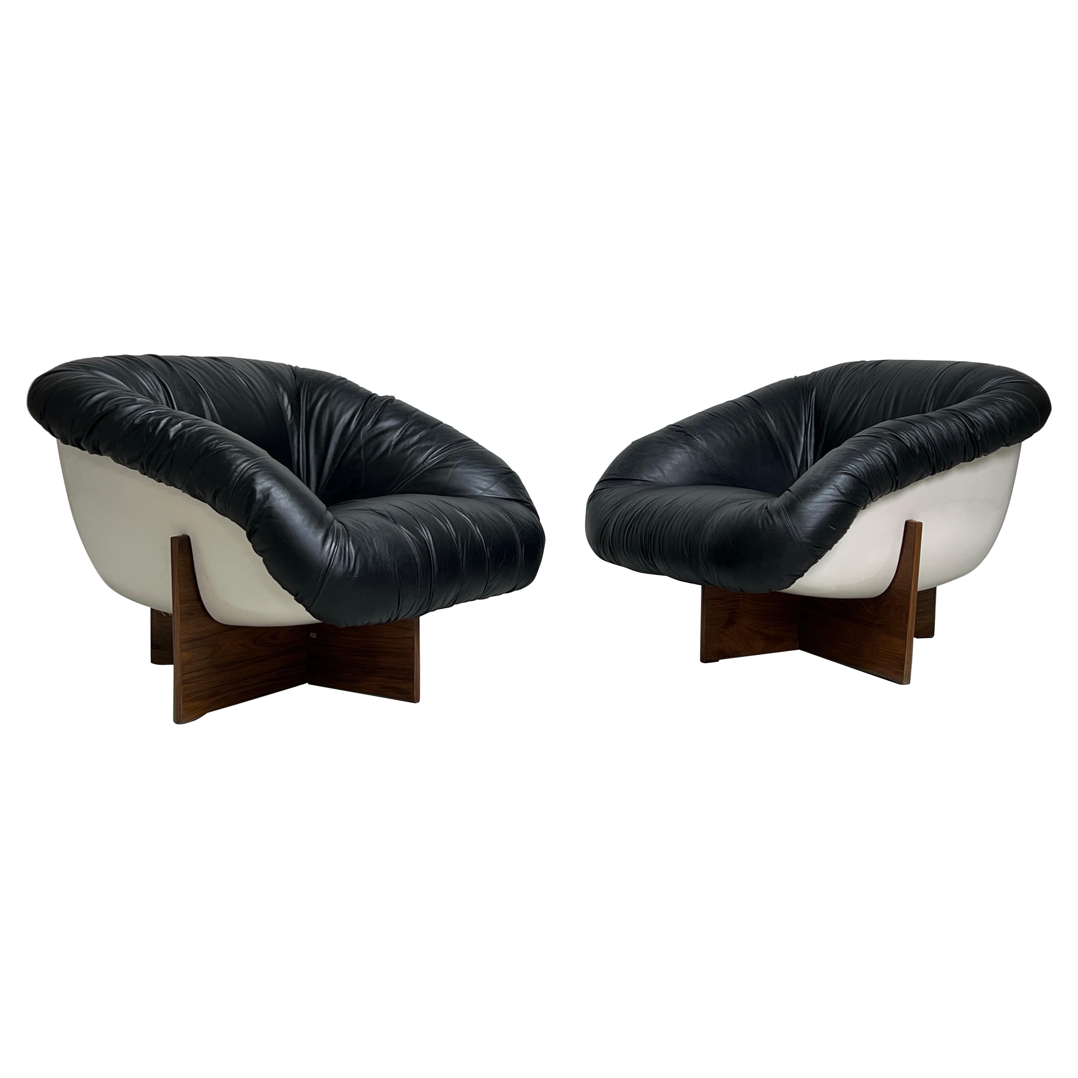 Pair of MP-61 Leather Lounge Chairs by Percival Lafer, 1973
