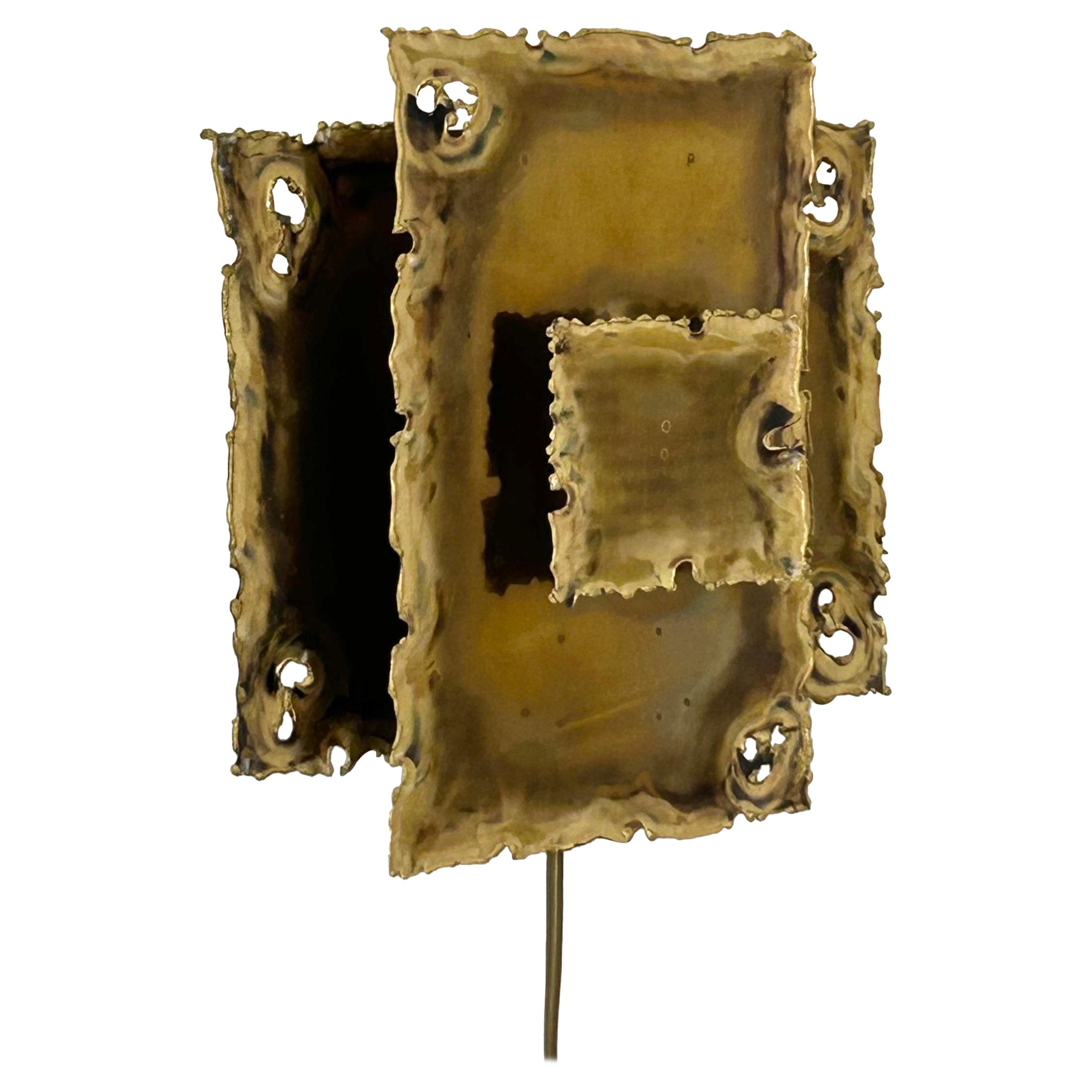 A Square Brass Wall Lamp by Svend Aage Holm Sorensen, 1960s, Denmark For Sale
