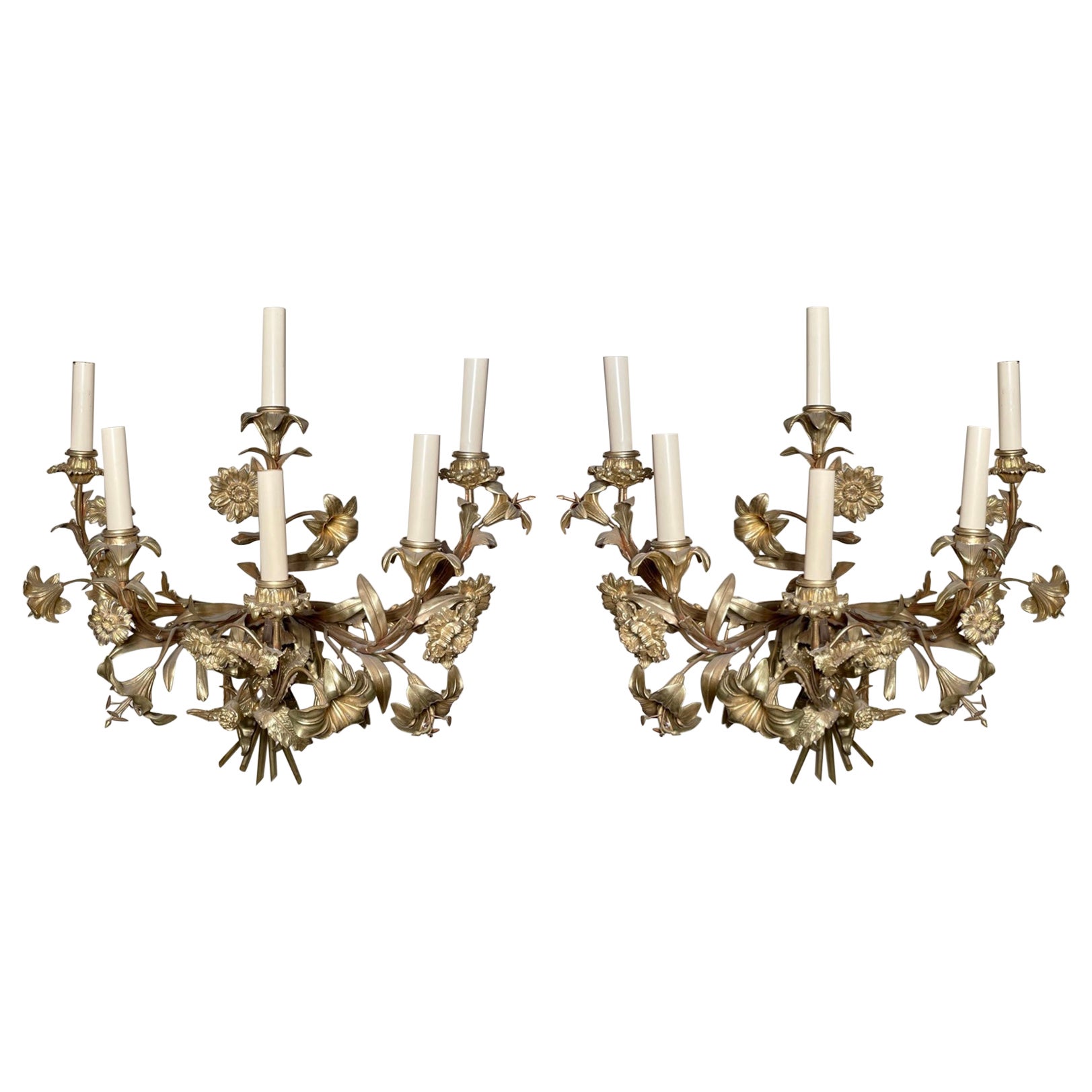 Pair of Antique French Provincial Floral Sconces circa 1870 For Sale