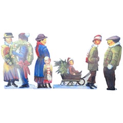 Set of Large Painted Holiday/Winter Village Scene Figures