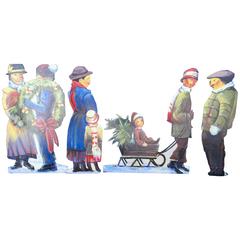 Set of Large Painted Holiday/Winter Village Scene Figures 2