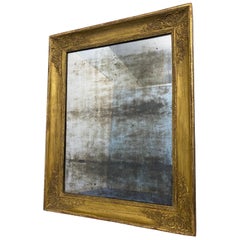 Antica specchiera francese dorata a foglia d'oro epoca Impero 1820