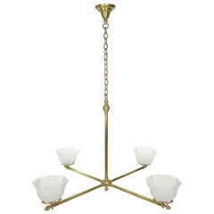 Modern 4 Arm Ruffled Glass Shades Brass Chandelier