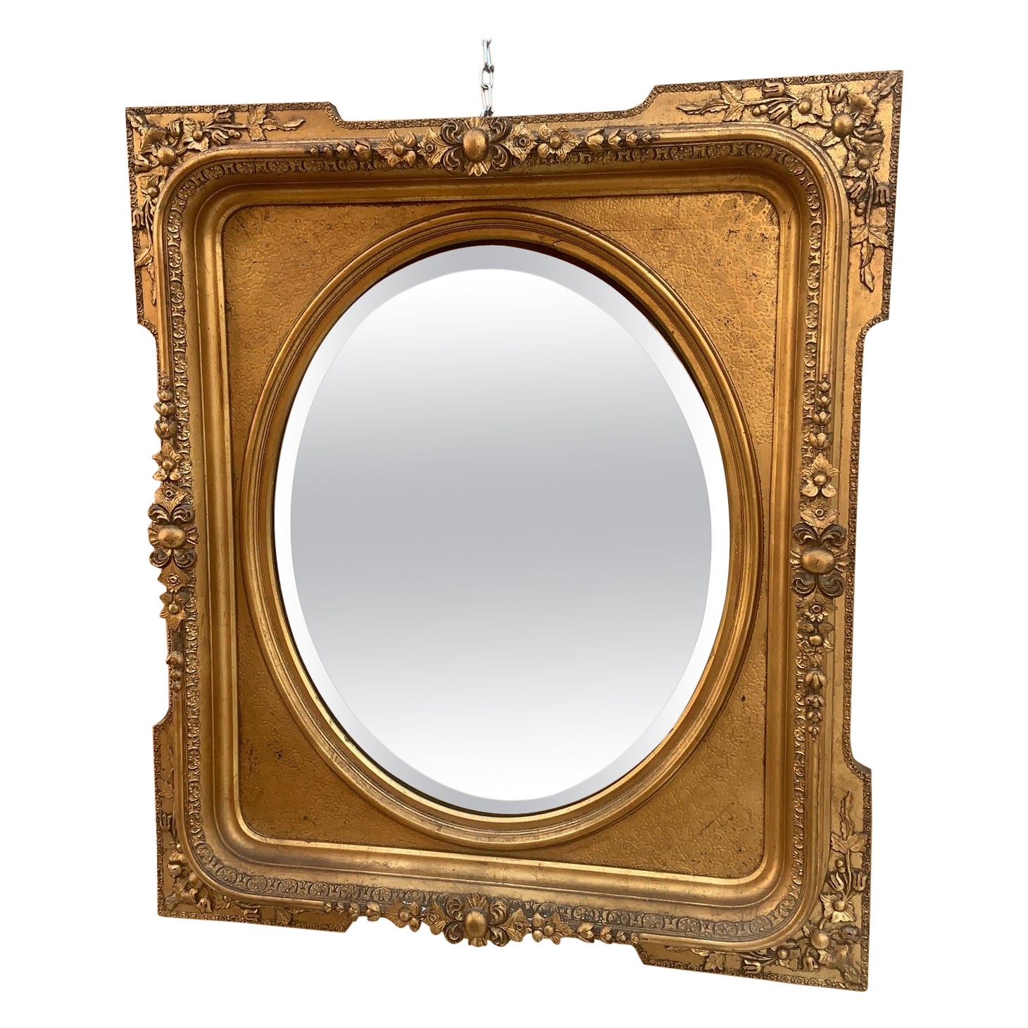 Antique French Napoleon III Style Carved and Gilded Beveled Framed Wall Mirror For Sale