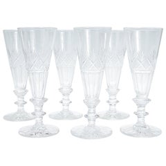 Set of 6 Antique 19th Century Cut Glass Champagne Flutes Attributed to Bakewell