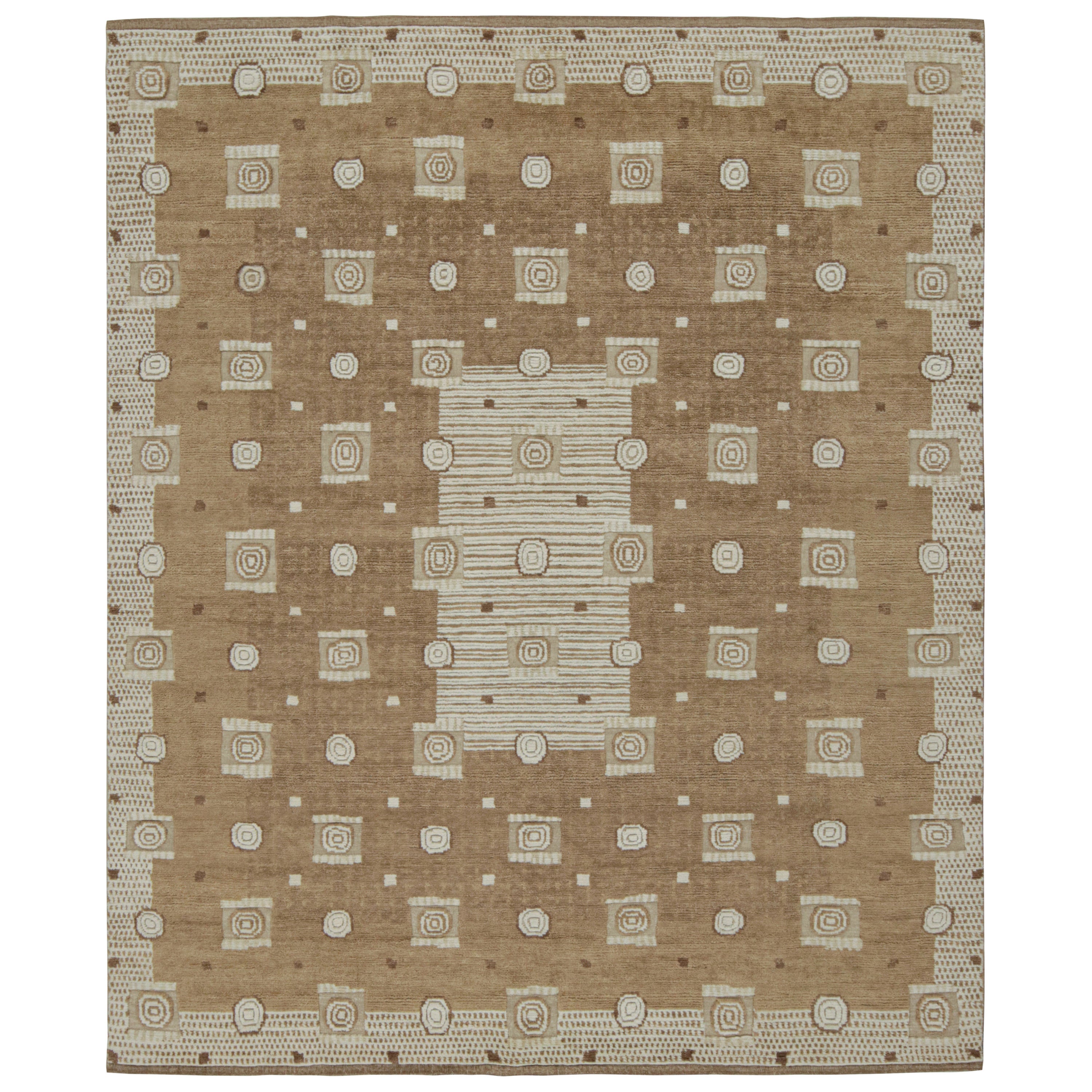 Rug & Kilim’s Scandinavian Style Custom rug in Brown & White Geometric Patterns
