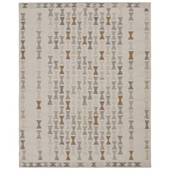 Rug & Kilim’s Scandinavian Kilim Rug in White, Gray & Brown Geometric Patterns