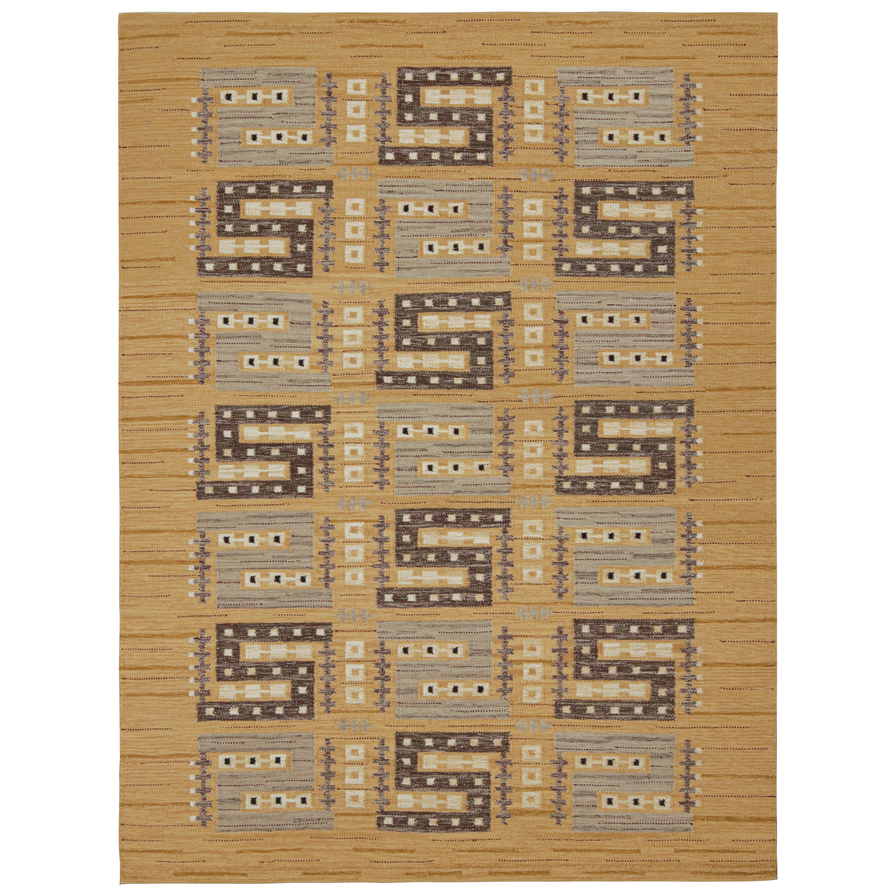 Rug & Kilim’s Scandinavian Style Kilim Rug in Gold with Geometric Patterns For Sale