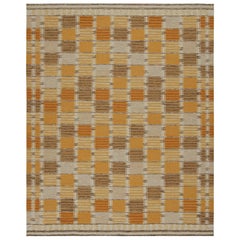 Rug & Kilim's skandinavischer Kilim in Gold und Beige-Braun mit geometrischem Muster