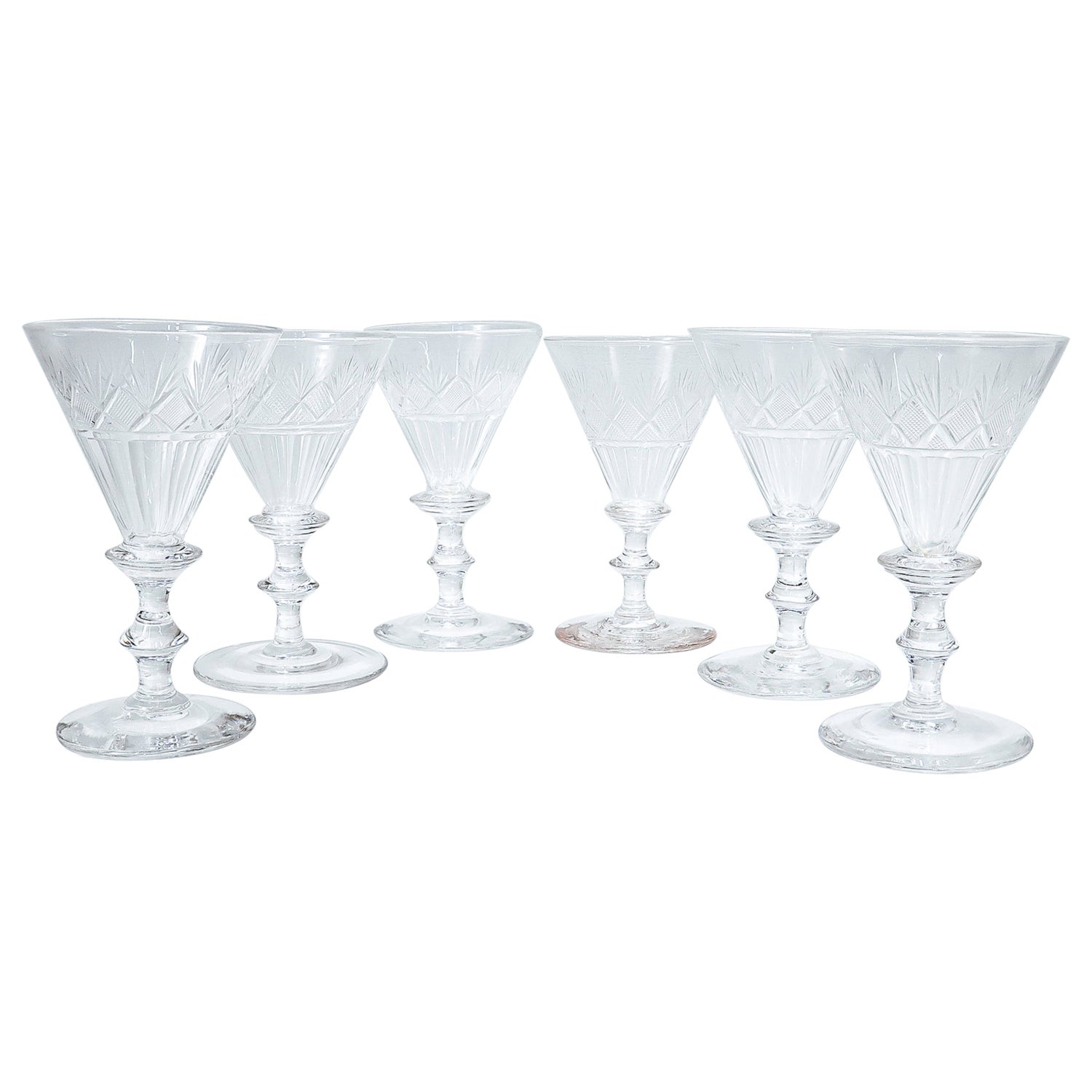 Cut Crystal Wine Glasses with Gilt Edge-Set of Four For Sale at 1stDibs