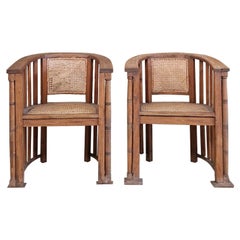 Pair of Vintage Barrell Chairs Teak Austrian Joseph Hoffman Cane Seat and Back