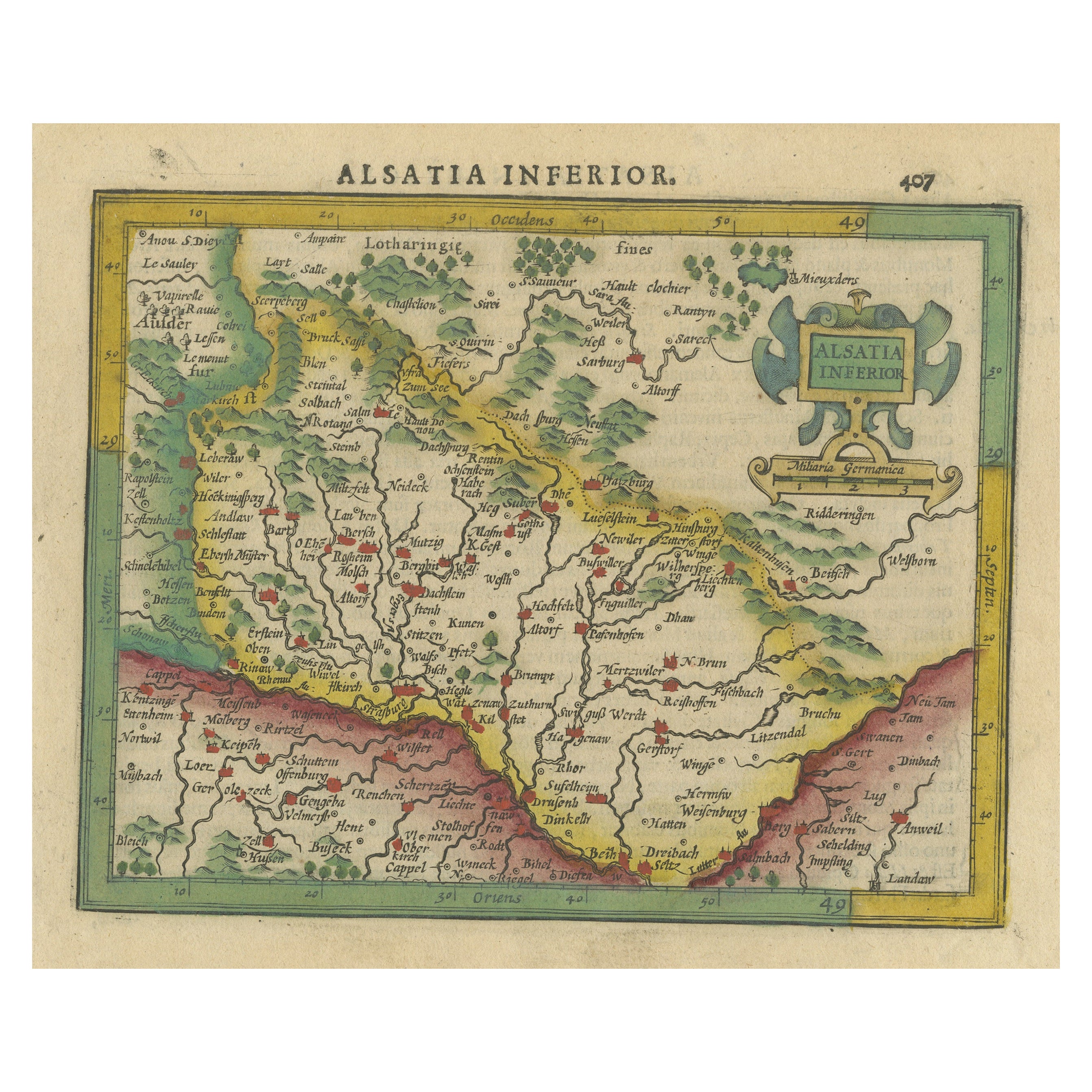 Small Original Antique Map of the Lower Alsace region, Germany For Sale