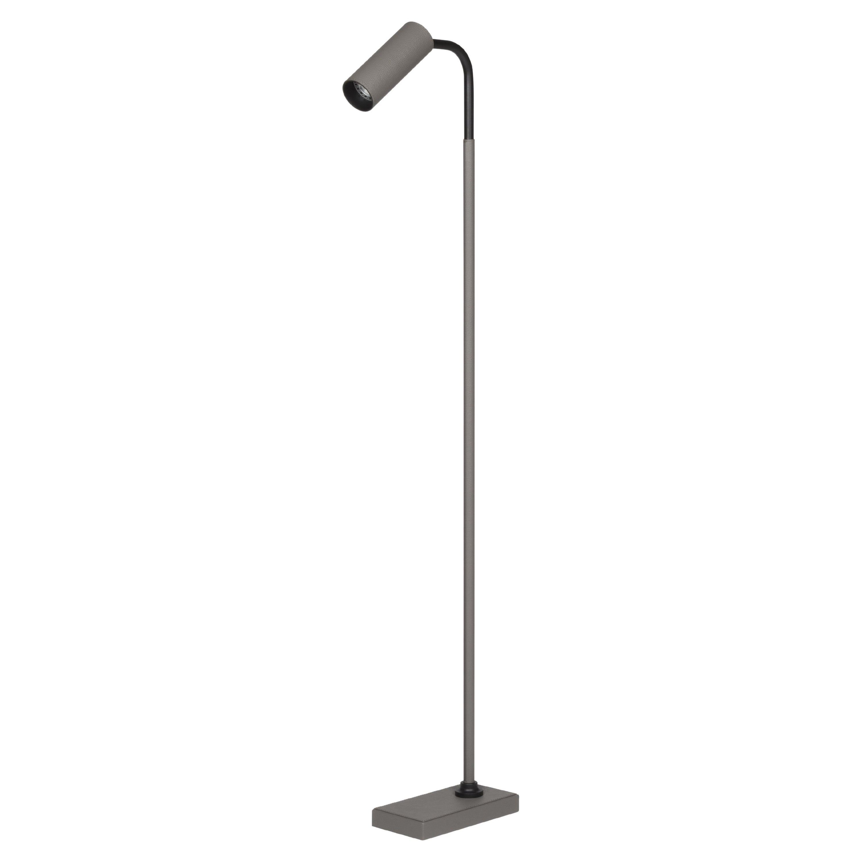 Grey Leather Floor Lamp Tekna for Giobagnara Marquesse, Brass Lacquered Black