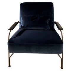 Humphrey Armchair with Black Oak Armrests in Roxana Bleu