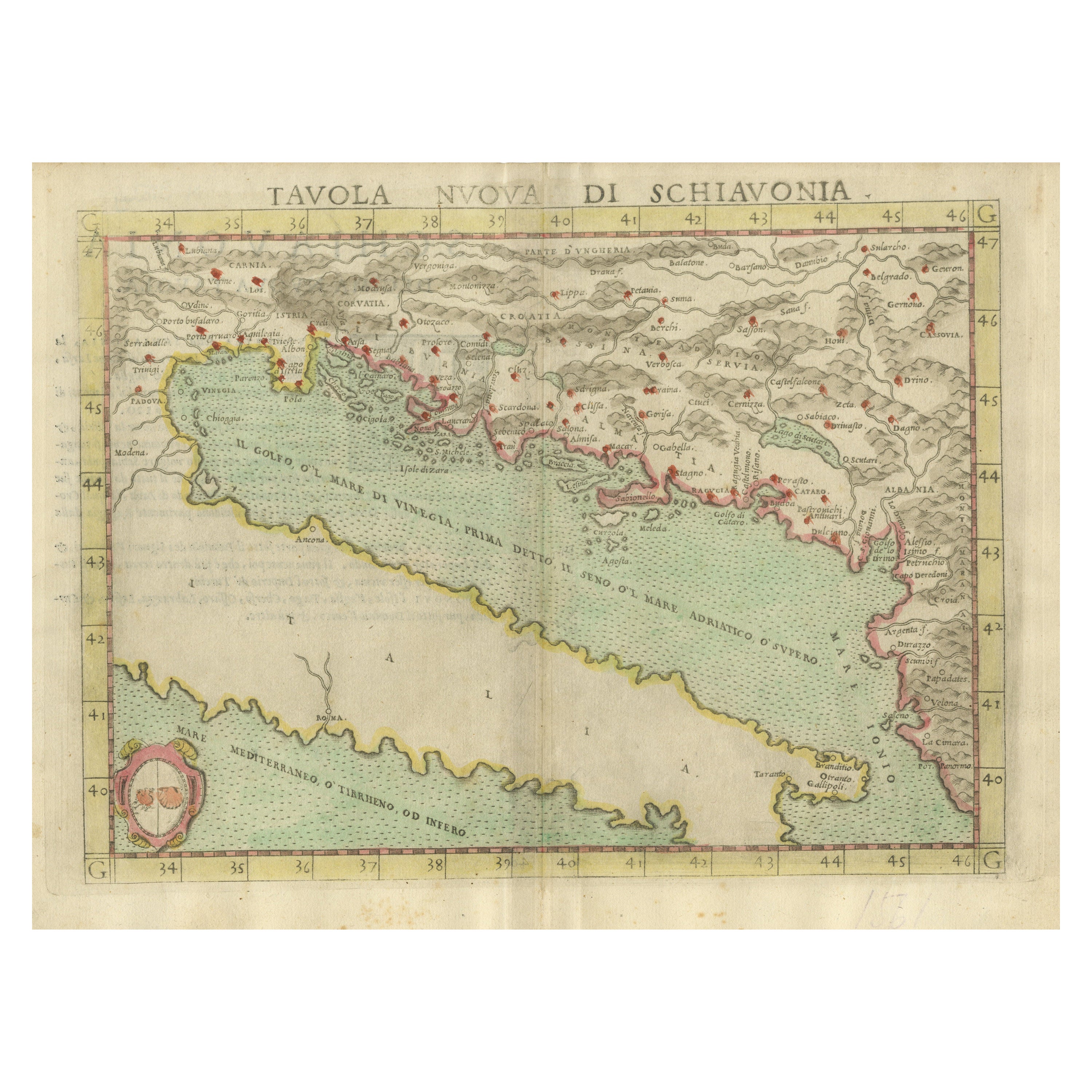 Antique Map of the Balkans with Coat of Arms For Sale
