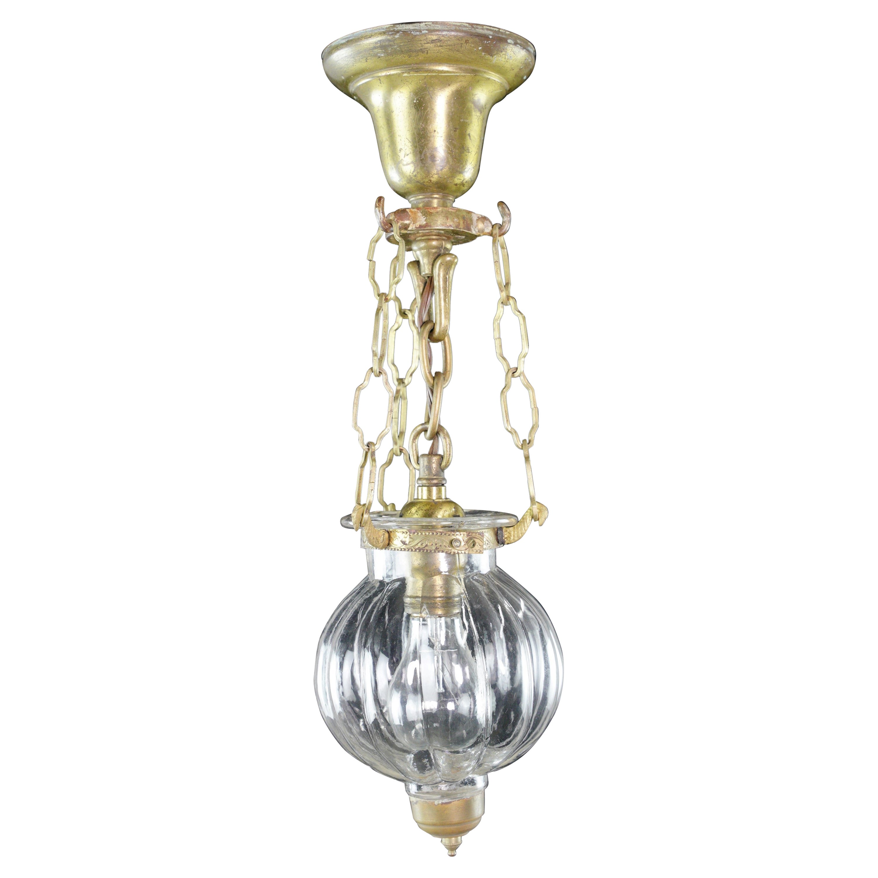 Brushed Brass Clear Glass Onion Bell Jar Pendant Light For Sale