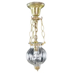 Vintage Brushed Brass Clear Glass Onion Bell Jar Pendant Light