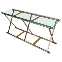 Table de canapé console rectangle avec plateau en verre en forme de X et base en chrome fumé MINT !