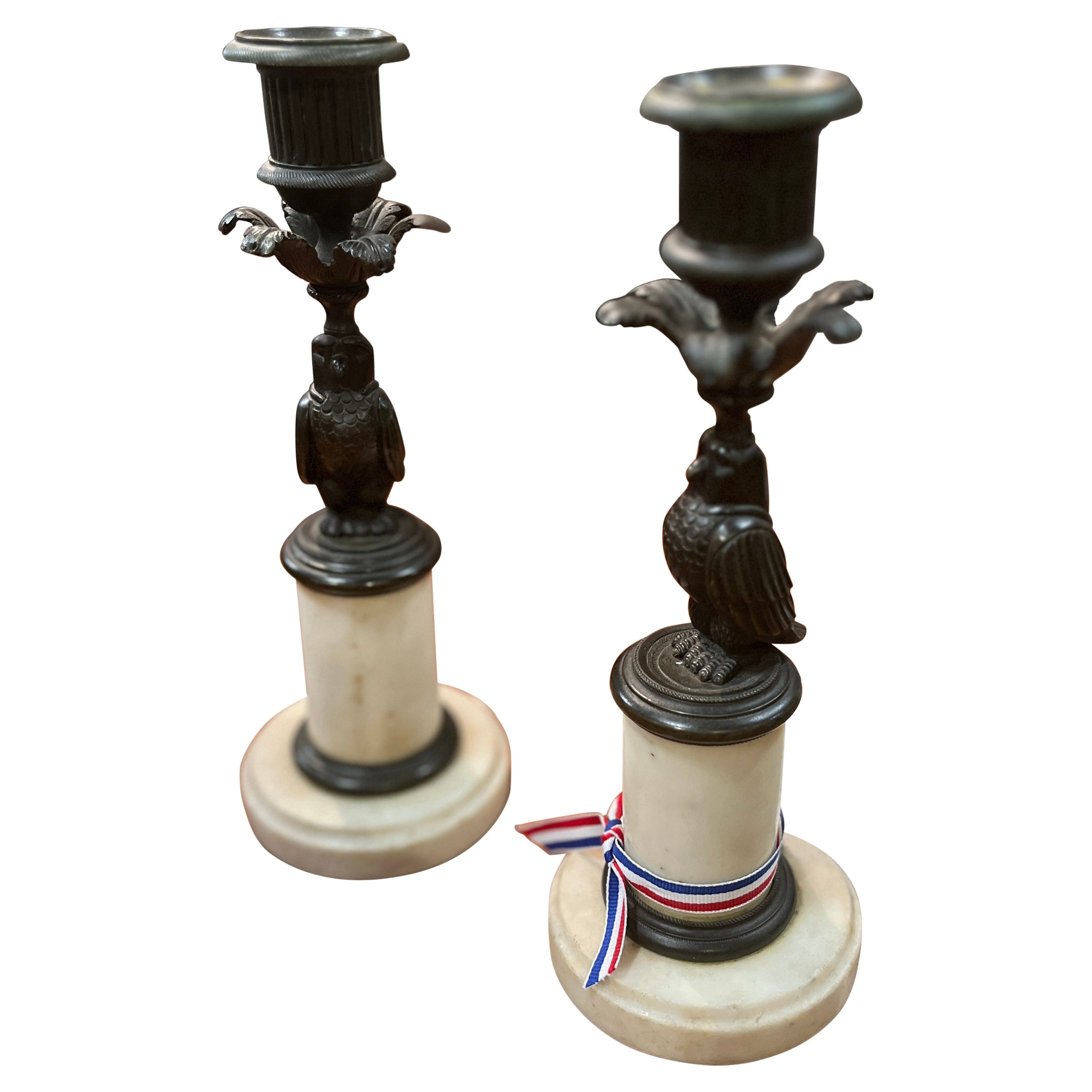 Pair of 20th Century Bronze Hawk Candlesticks For Sale