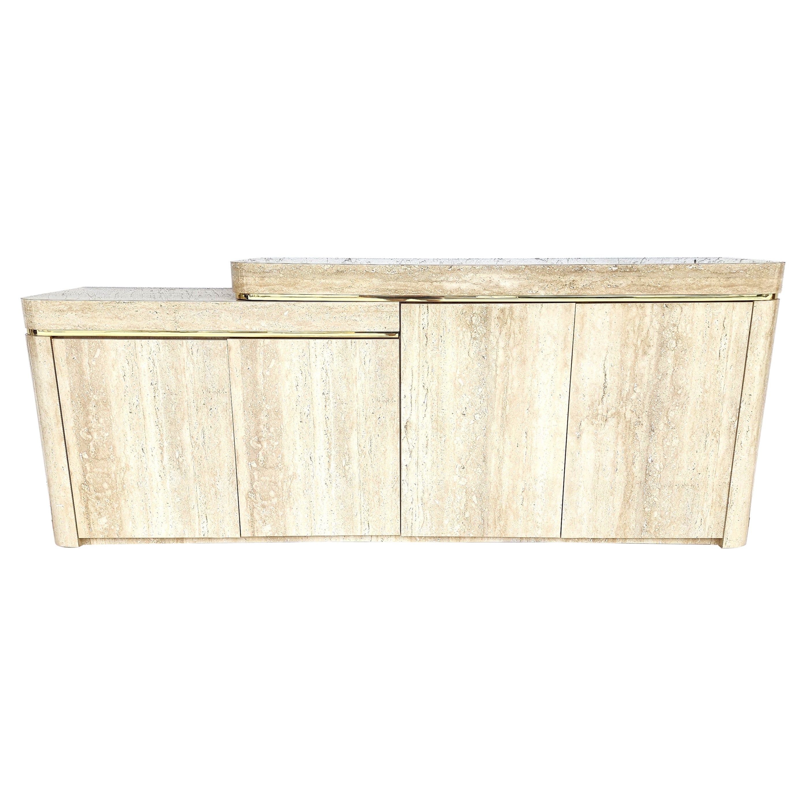 Sideboard Buffet Dry Bar Cabinet Postmodern Faux Travertine For Sale