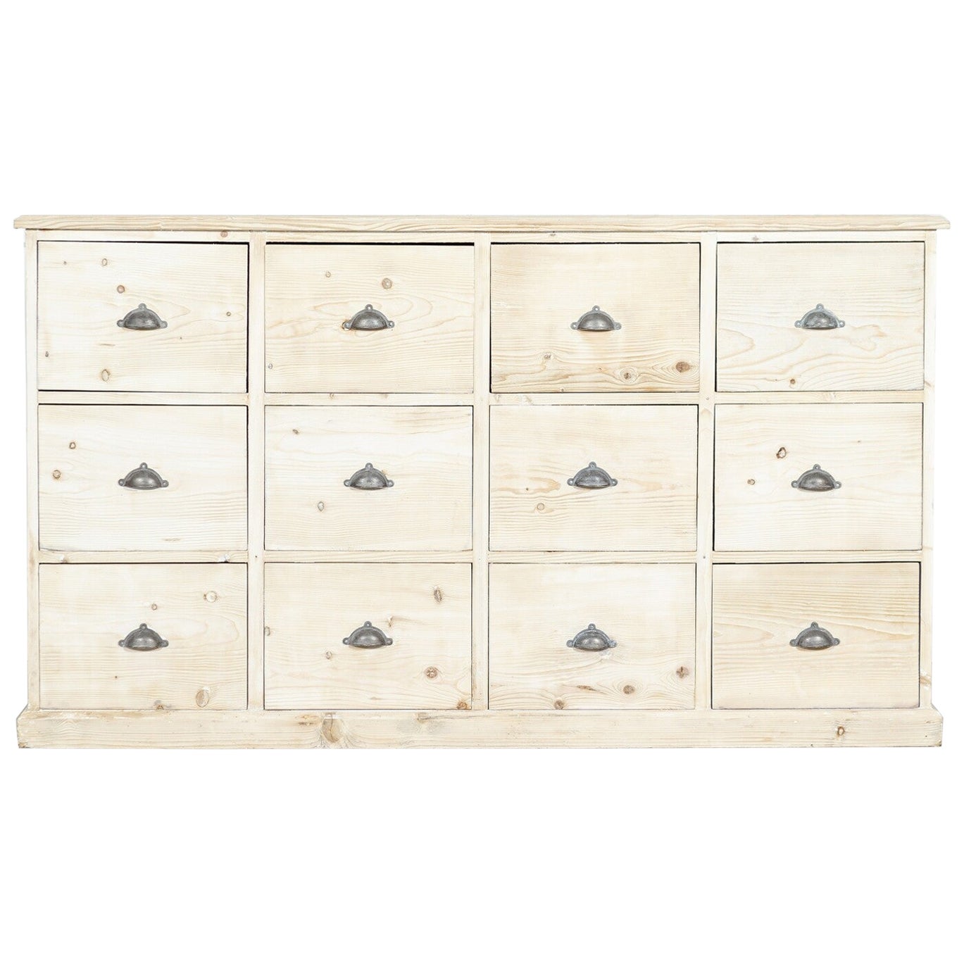 Large 19thC English Bleached Pine Haberdashery Drawers For Sale