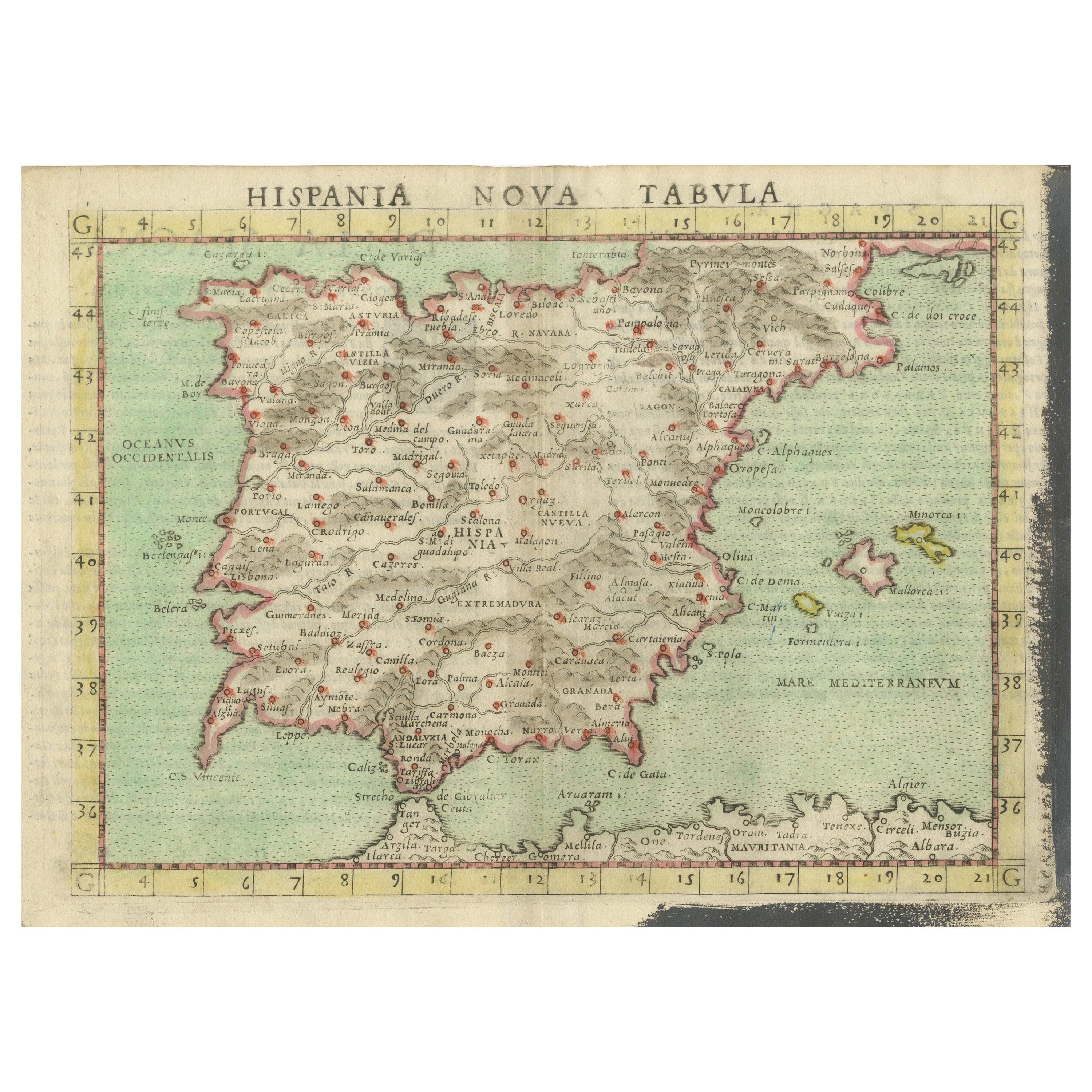 Antique Map of Spain including the Balearic Islands For Sale