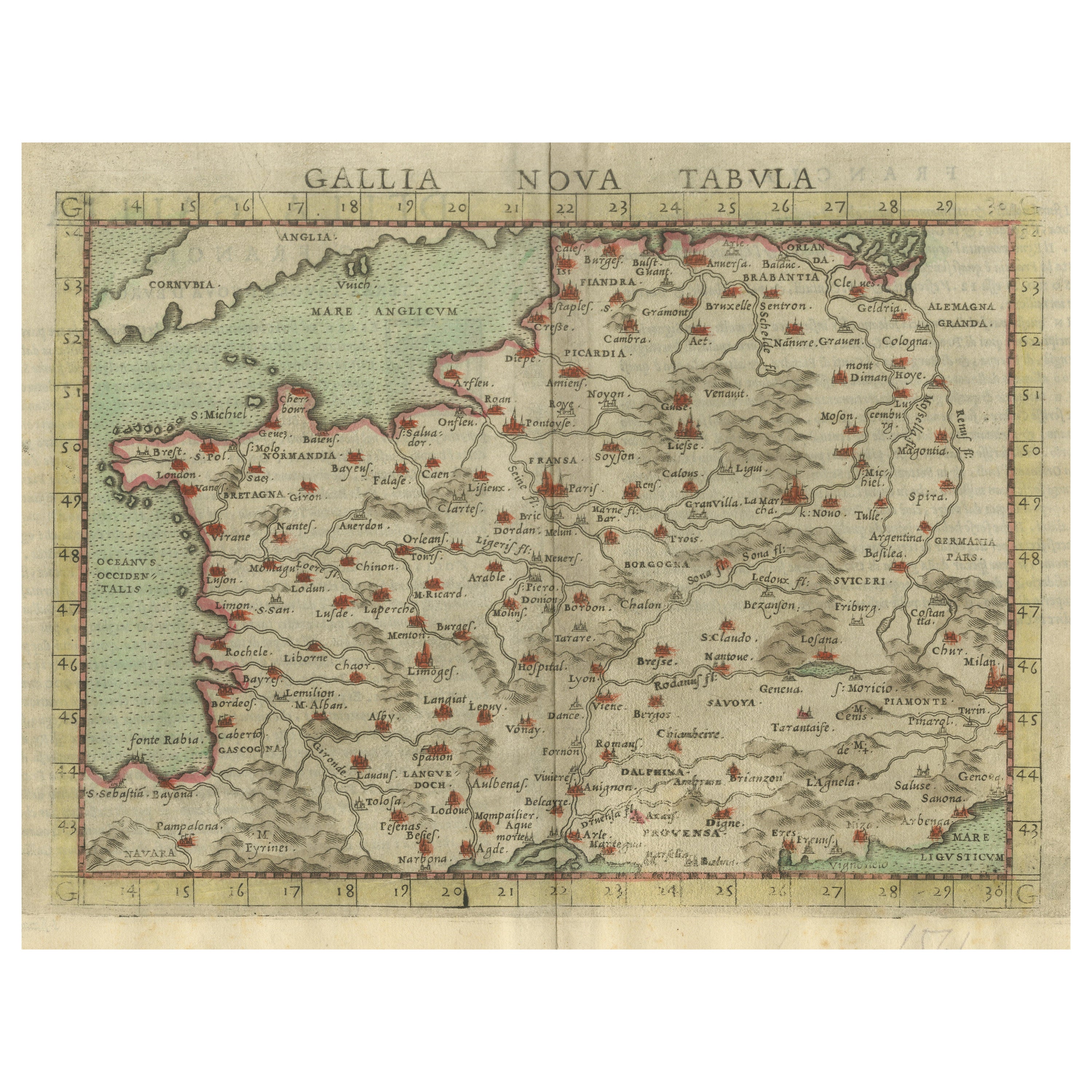 Antique Map of France, based on the work of Ptolemy For Sale