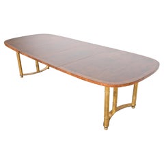 Mastercraft Hollywood Regency Burl Wood and Brass Dining Table, Newly Refinished