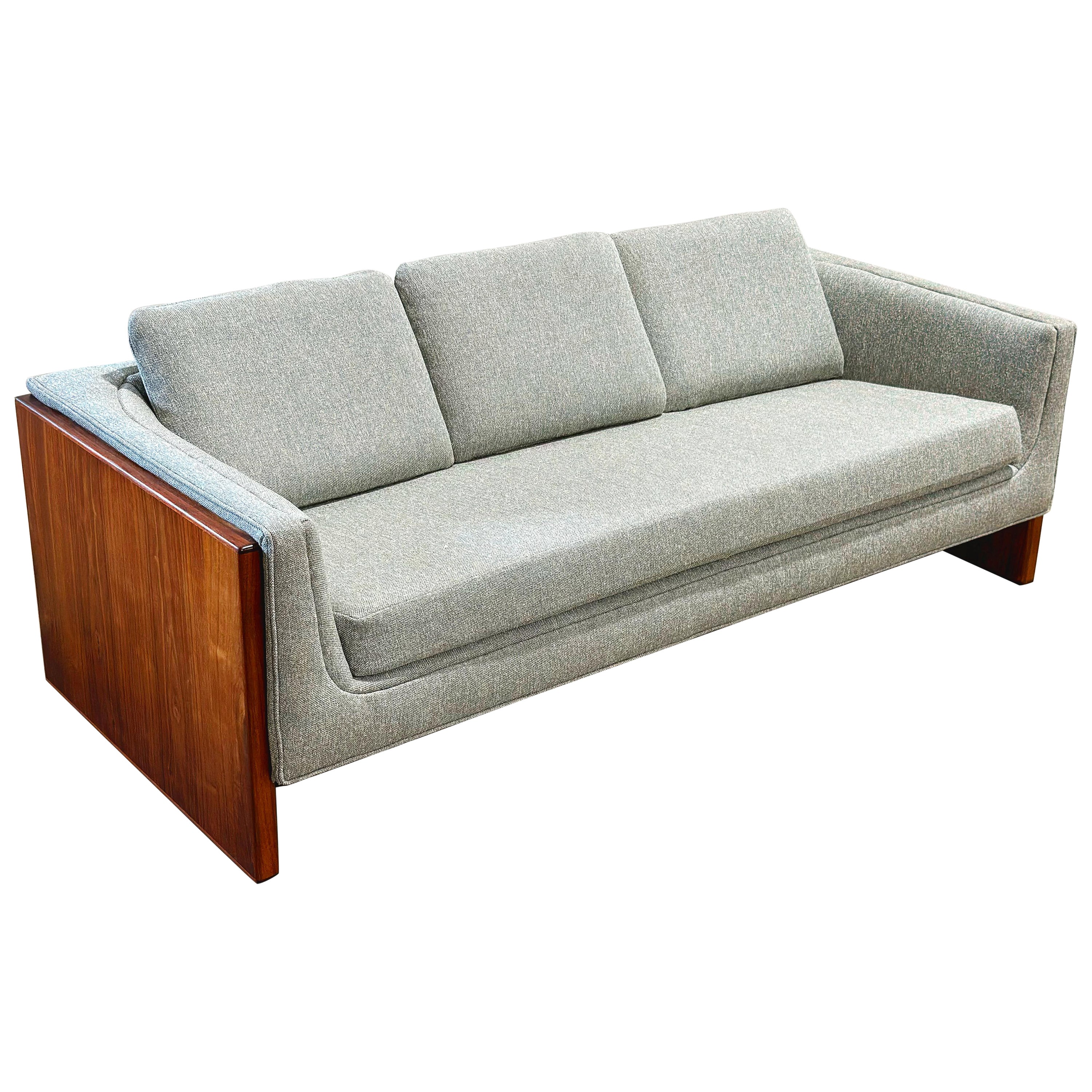 Midcentury Walnut Slab Modernist Case Sofa by Otmar - After Milo Baughman
