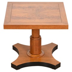 Retro Baker Furniture Neoclassical Burled Walnut Pedestal Tea Table