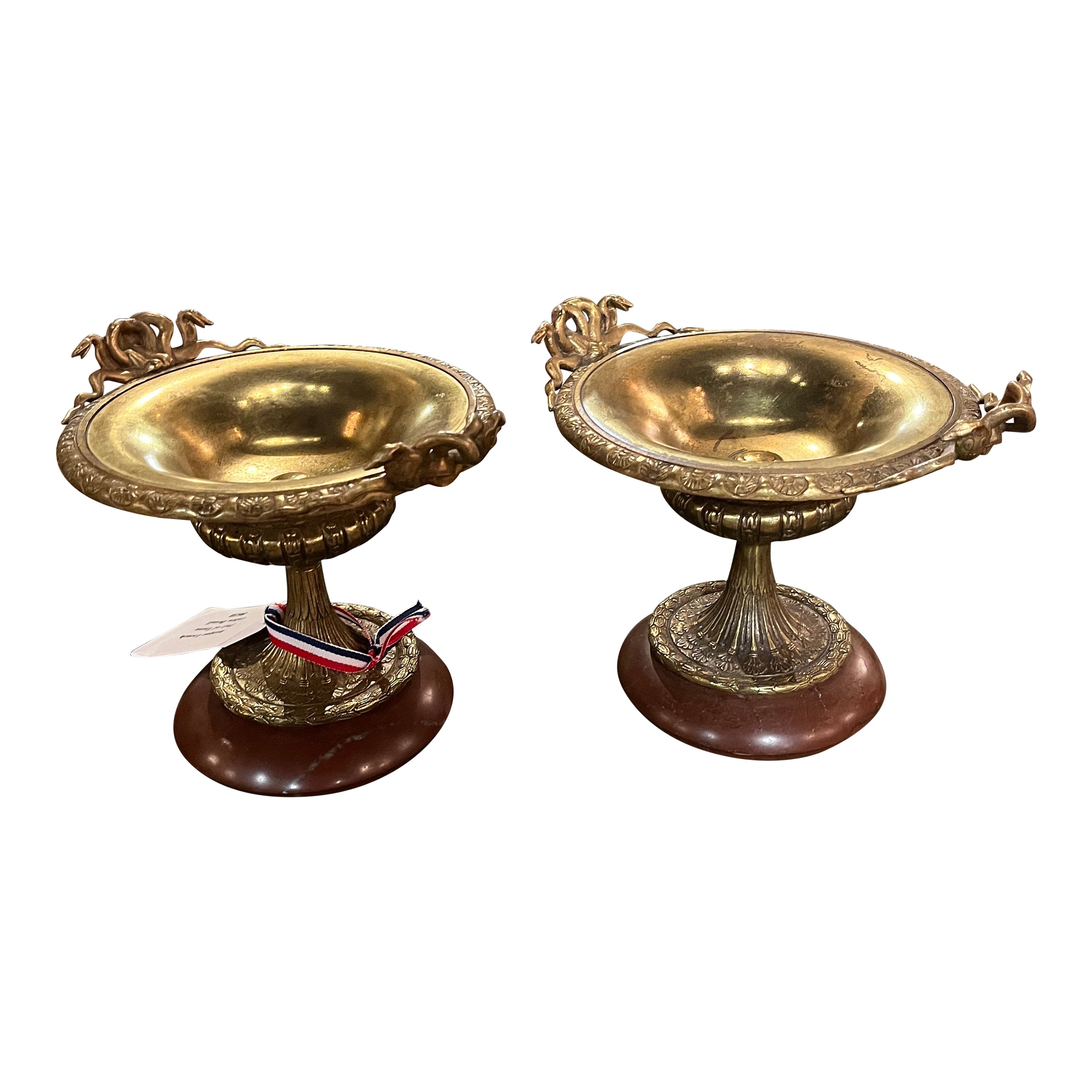 Paar Tazza-Bronze-Cobra-Details im Angebot