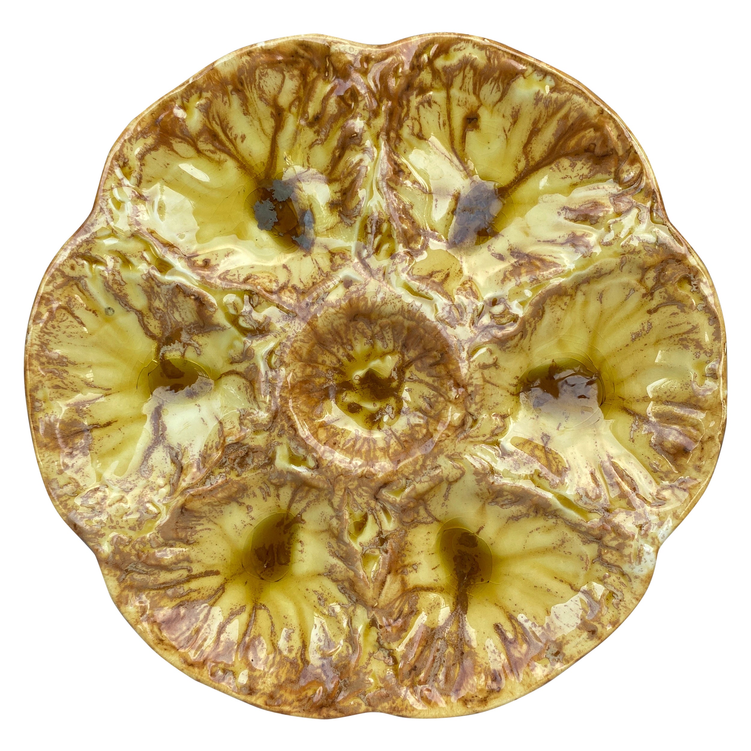 Mid-Century Majolica Yellow Oyster Plate Vallauris For Sale