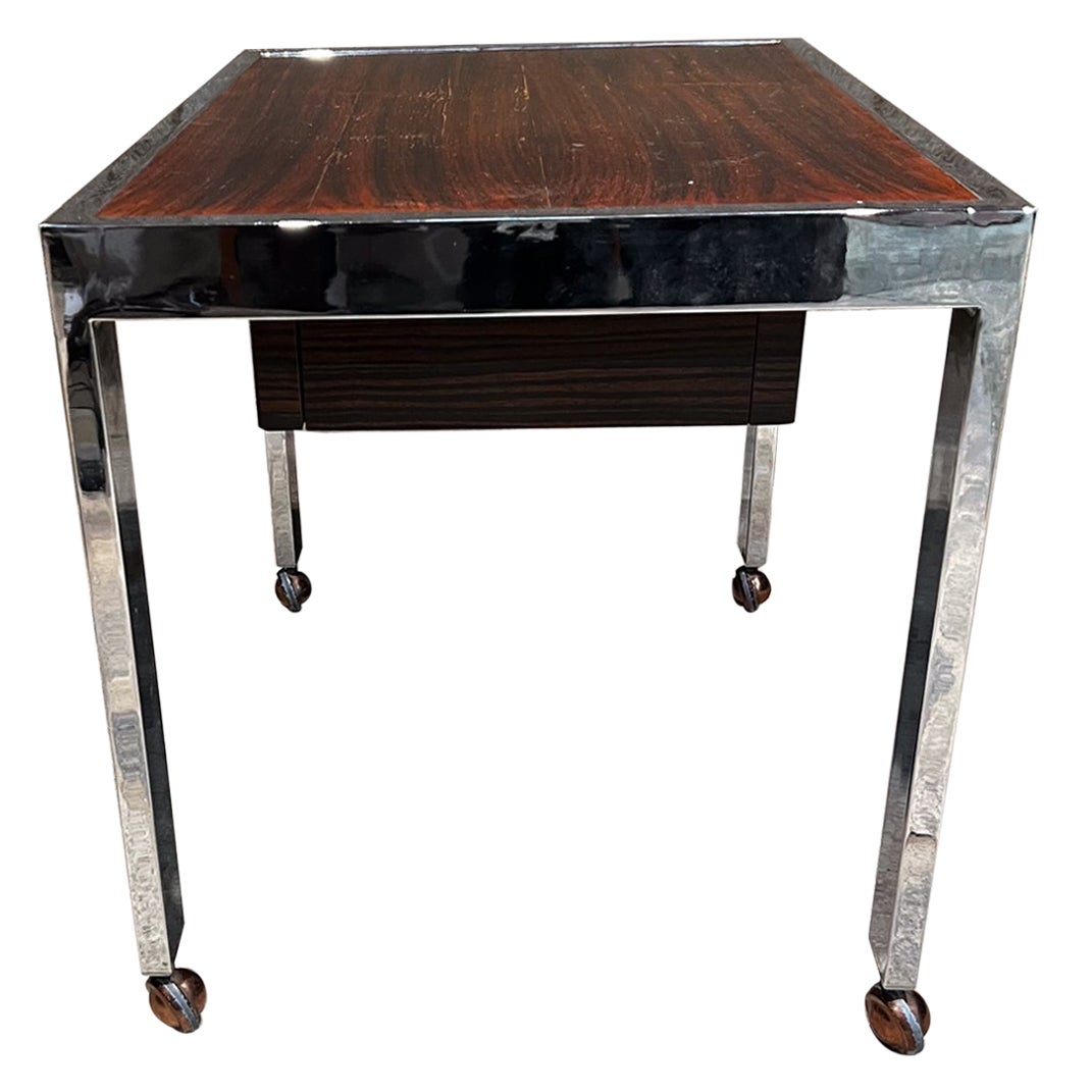 1960s Rolling Side Table Rosewood & Chrome Denmark For Sale