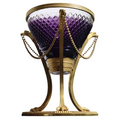 Cut Crystal Amethyst glass Vase w Gilt bronze Griffins and Lion paws Empire
