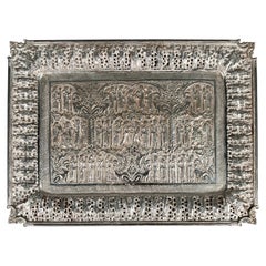 Plateau persan en argent massif d'Ispahan / plaque murale