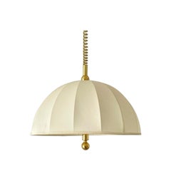 Rare Brass & Fabric Shade Pendant Lamp by WKR, 1970s, Germany