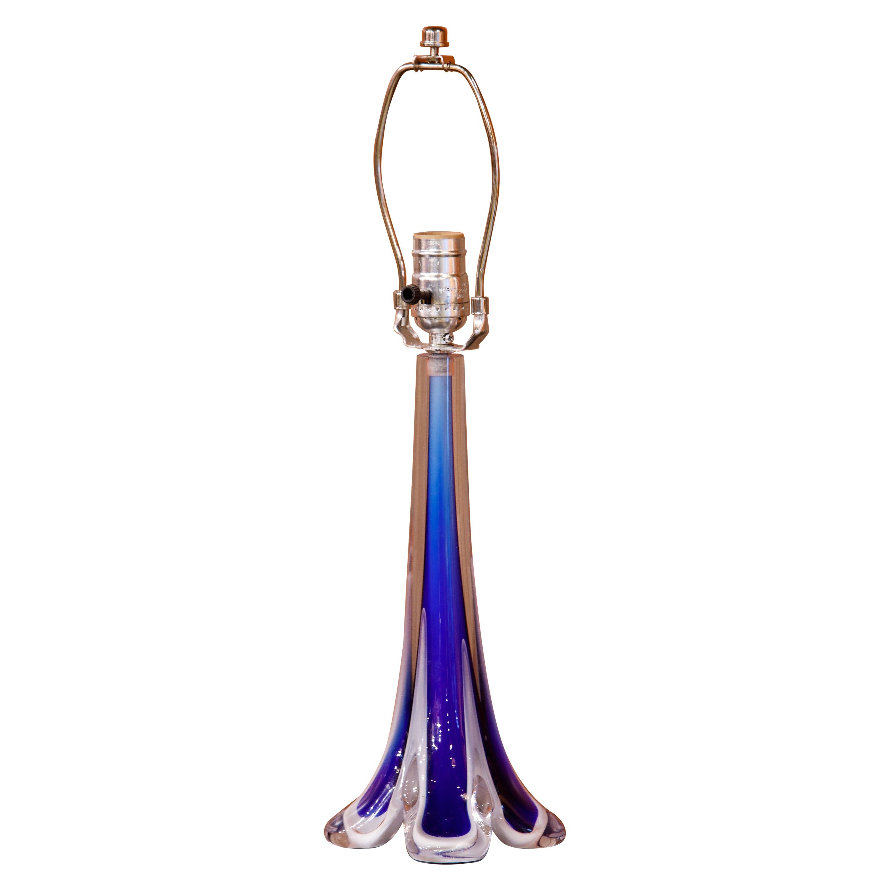 Handblown Glass Table Lamp Having Cobalt and White Color For Sale