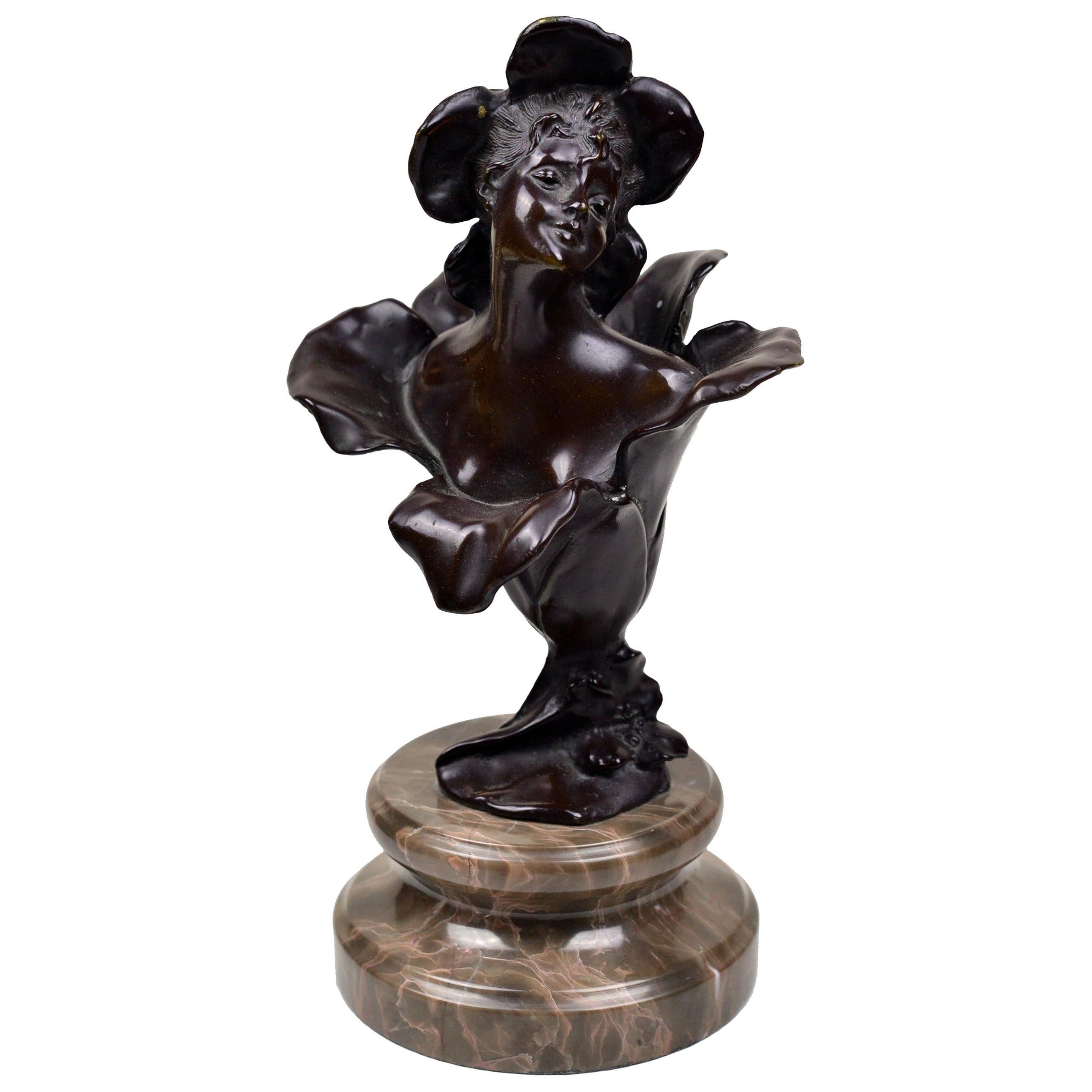 Figurine of Thumbelina Patinated Bronze n Stone Base 19th Century Art Nouveau For Sale