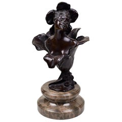 Antique Figurine of Thumbelina Patinated Bronze n Stone Base 19th Century Art Nouveau