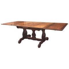 Antique French Oak & Elm Trestle Base Extension Dining Table