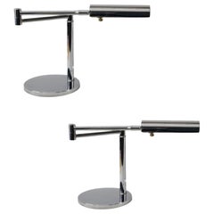 Pair of Chromed Steel Koch and Lowy Articulating Desk Lamps 