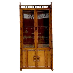 Late 20th Century Vintage Coastal Thomasville Carved Bamboo Display Cabinet
