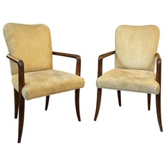 Vintage Pair Of Mid-Century Modern UltraSuede And Oak Sabre Leg Armchairs