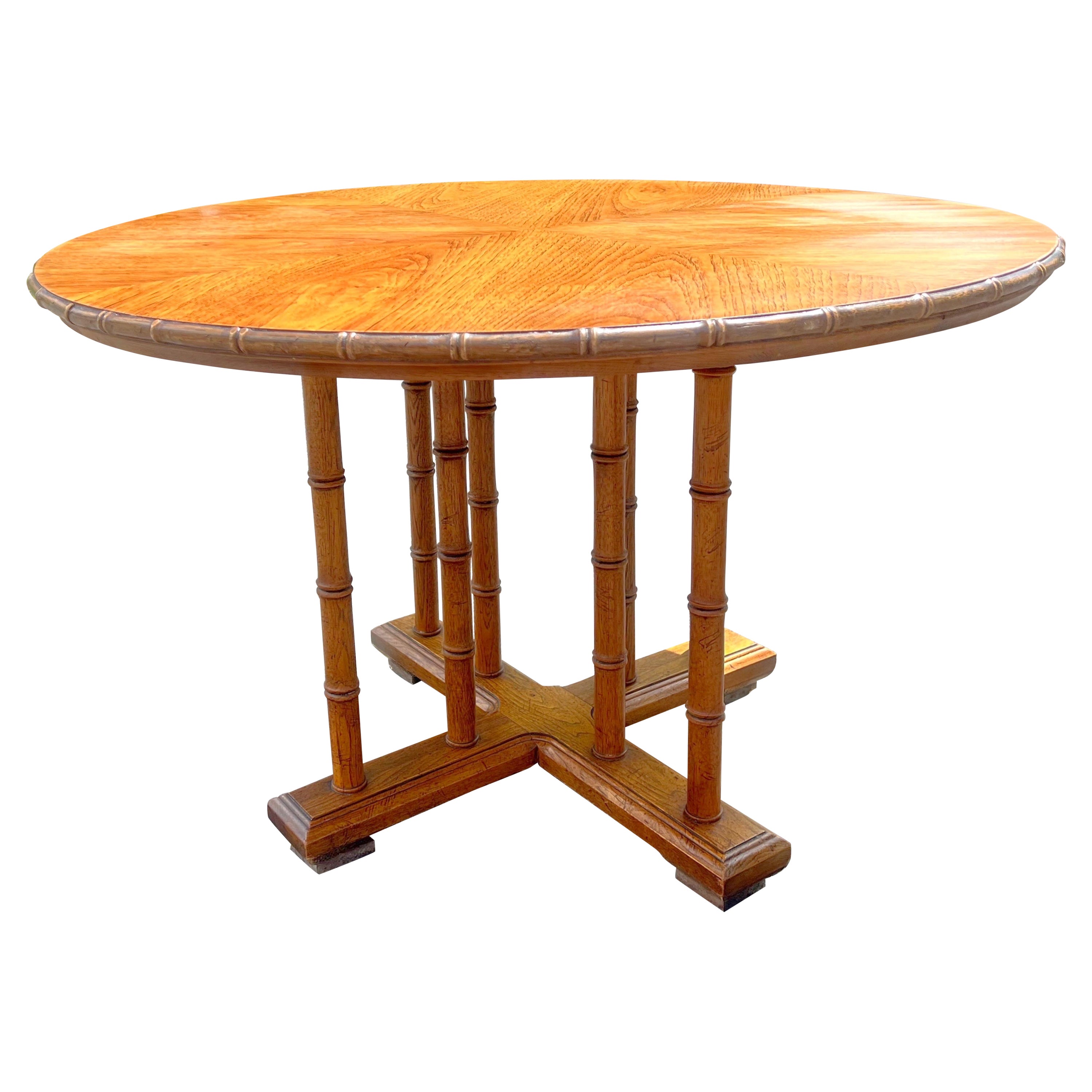1960s Palm Beach Regency Bamboo Round Dining Table For Sale