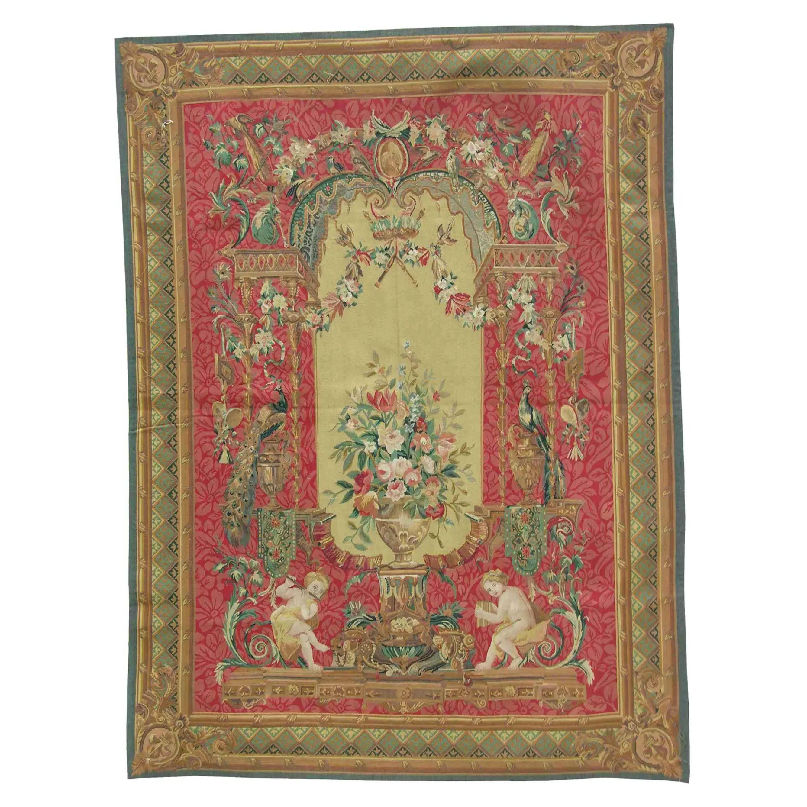Vintage Tapestry Depicting Children Playing Music 6.0X4.6 For Sale